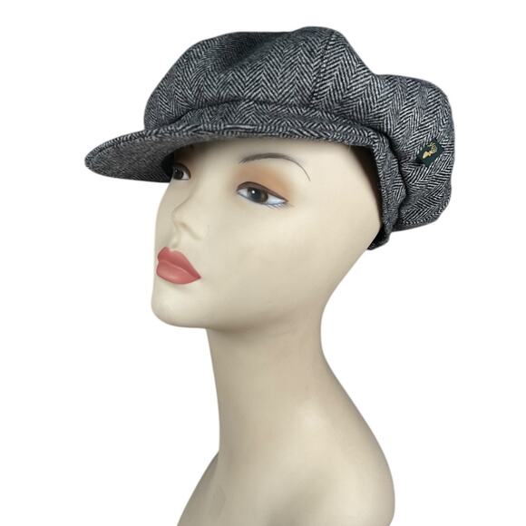 Mucros Weavers Ireland Gray Herringbone Newsboy Cap Hat One Size Wool Blend - Picture 3 of 16